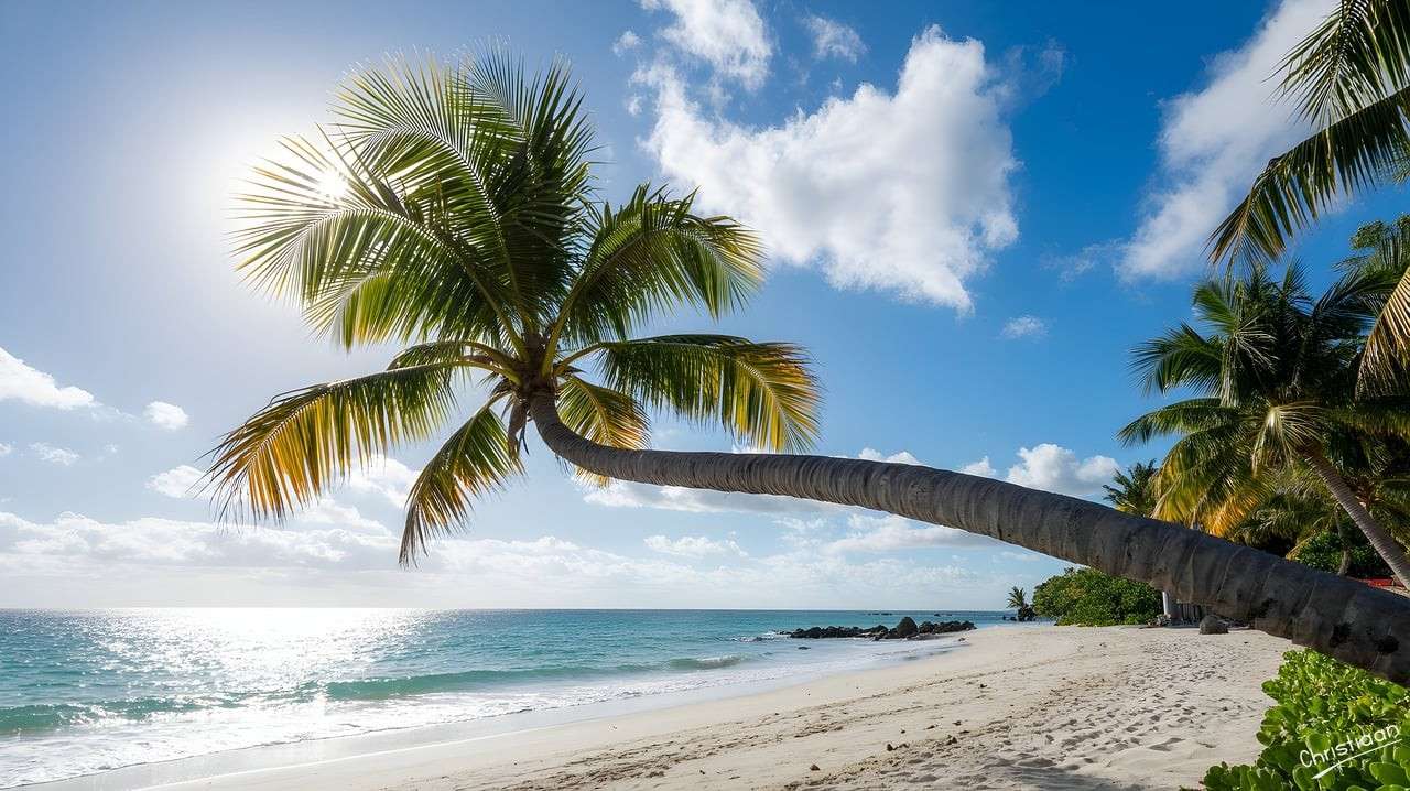 ホリデー、ビーチ、パームツリー。 オンラインパズル