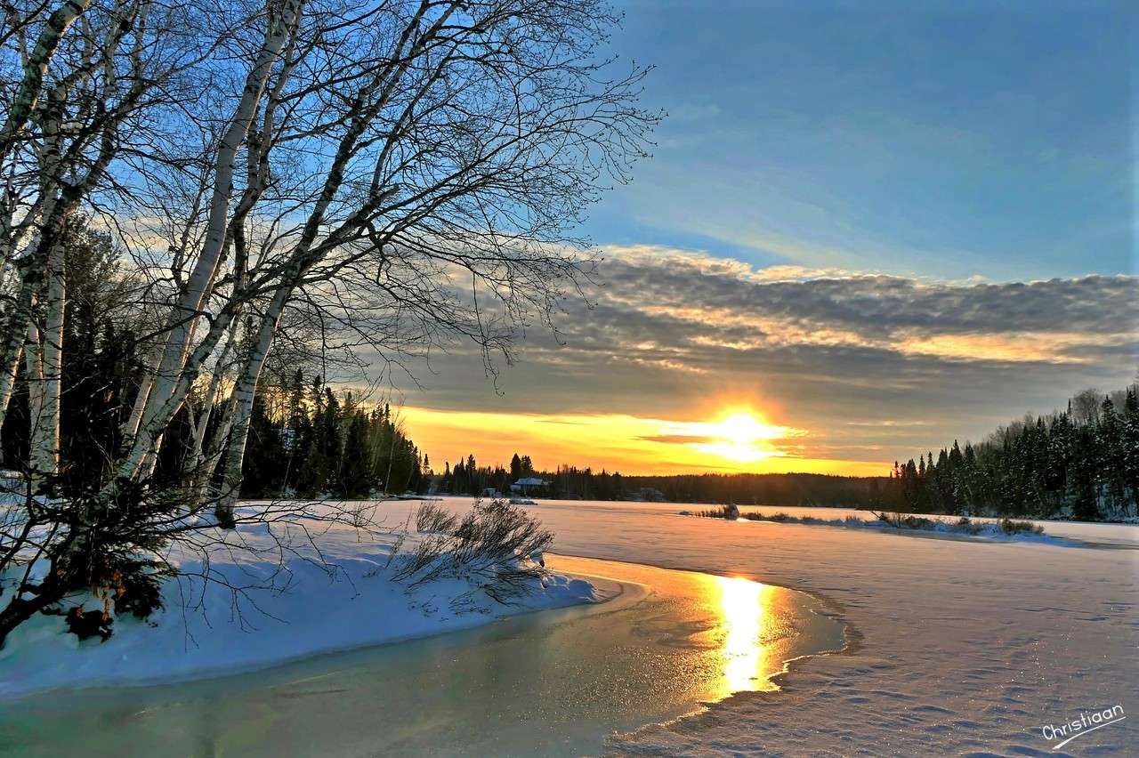 夕焼け、冬、自然。 オンラインパズル