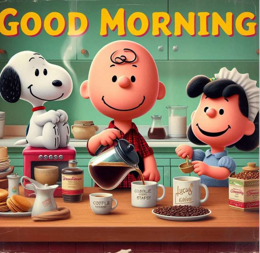 チャーリー・ブラウンは仲間にコーヒーを注ぐ。 ジグソーパズルオンライン