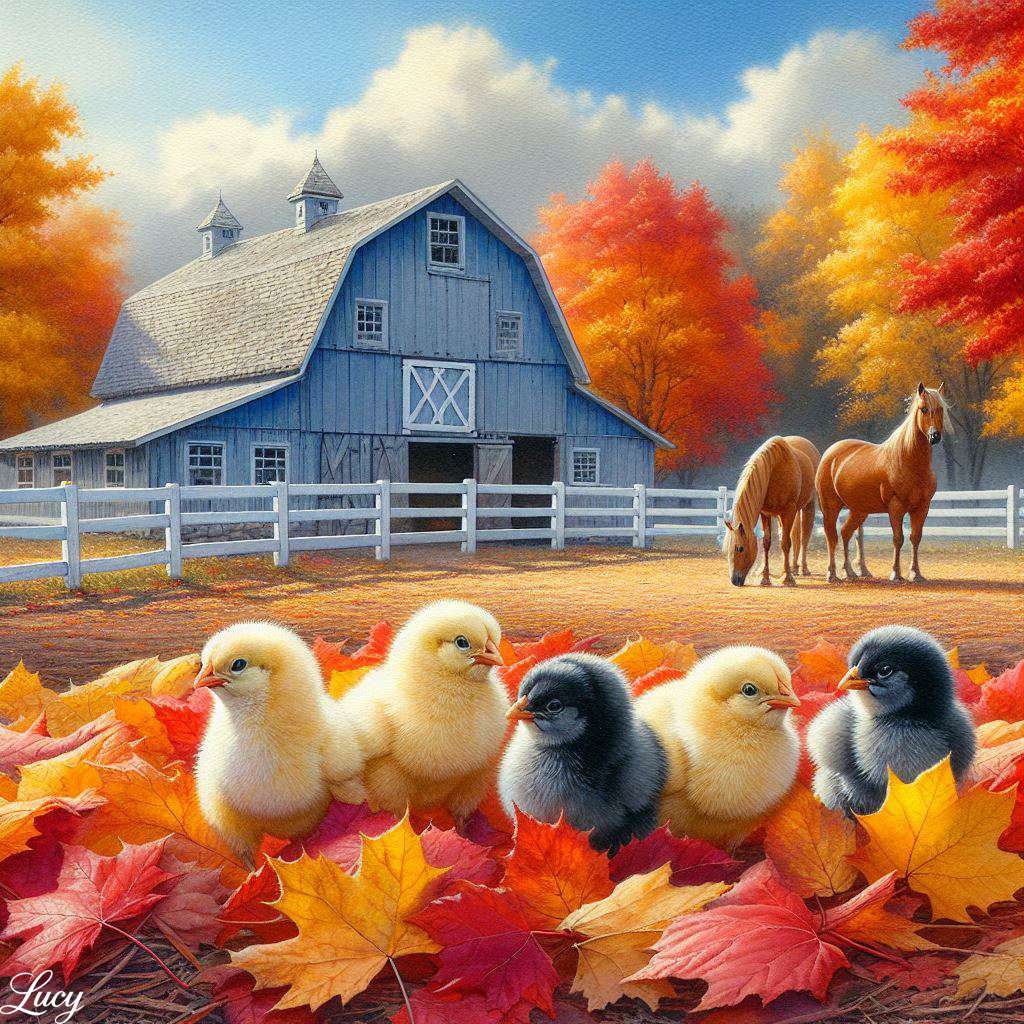 ふわふわのヒヨコと青い納屋 オンラインパズル