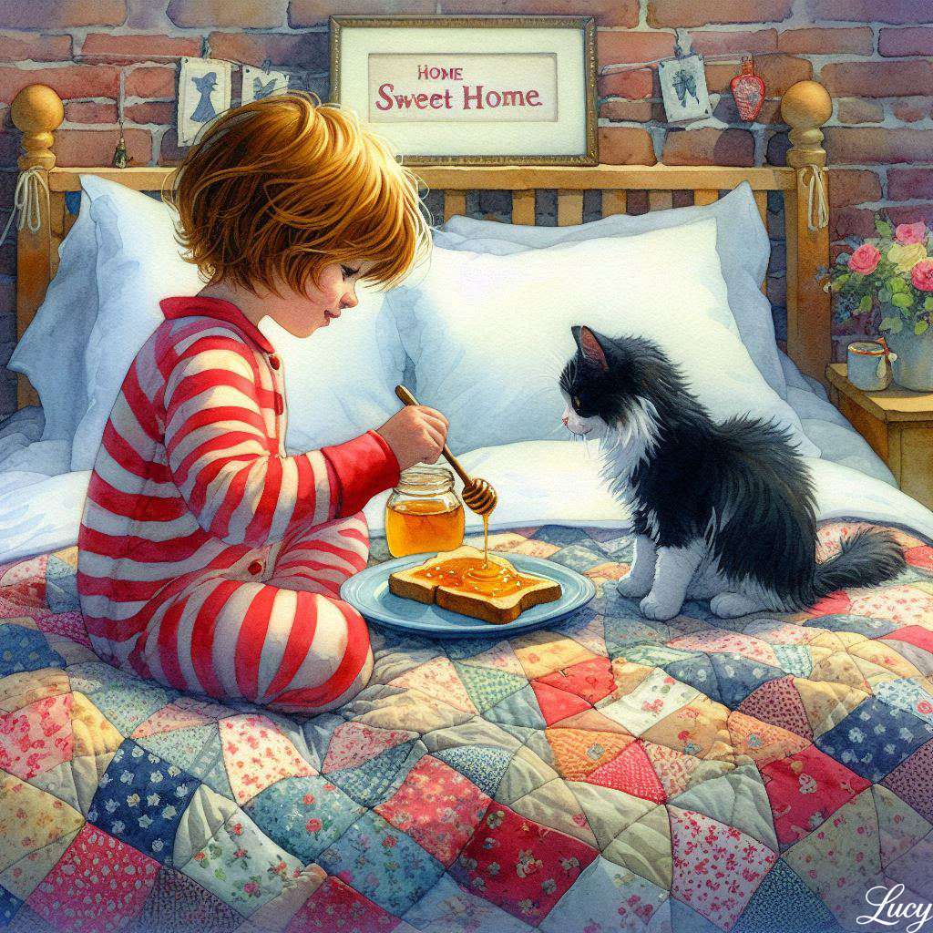 子供と猫と蜂蜜 ジグソーパズルオンライン