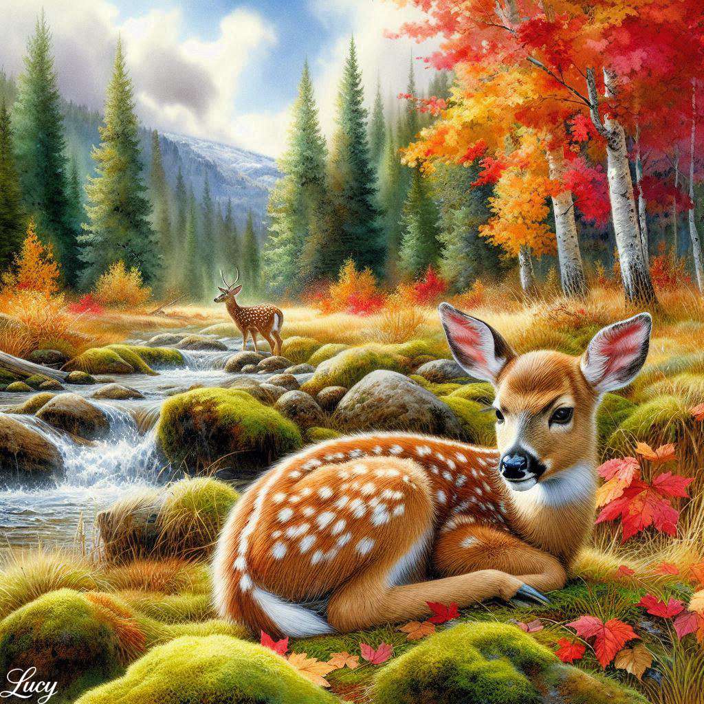 のんびりと休む小鹿 オンラインパズル