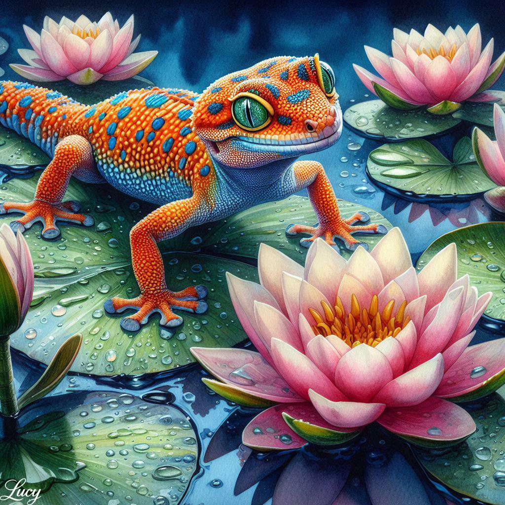 鮮やかなオレンジ色のヤモリ ジグソーパズルオンライン