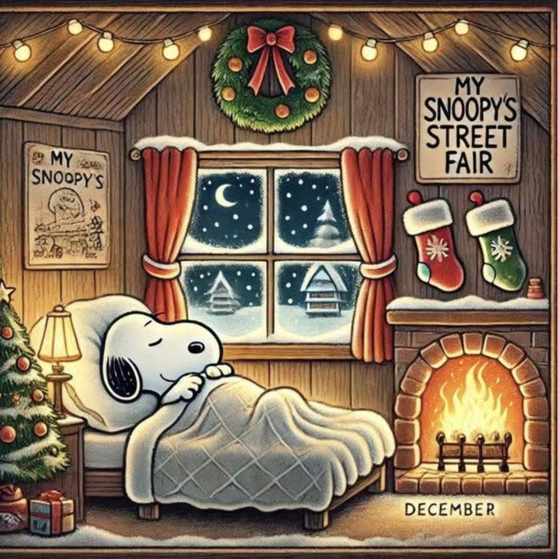 暖炉のそばで優しく眠るスヌーピー。 ジグソーパズルオンライン