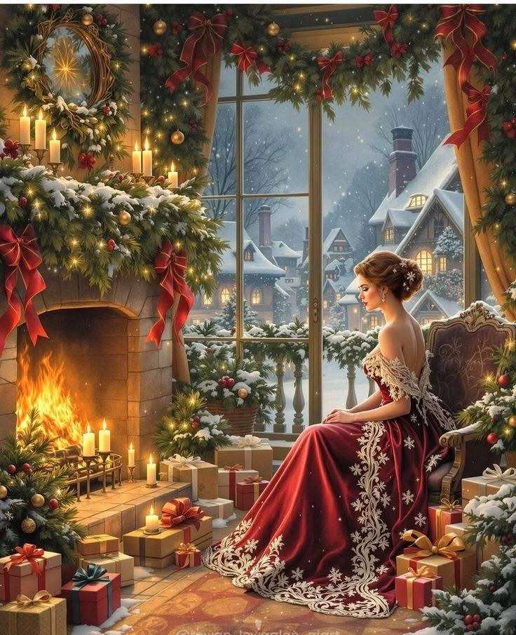 暖炉の前の美しい女性 ジグソーパズルオンライン