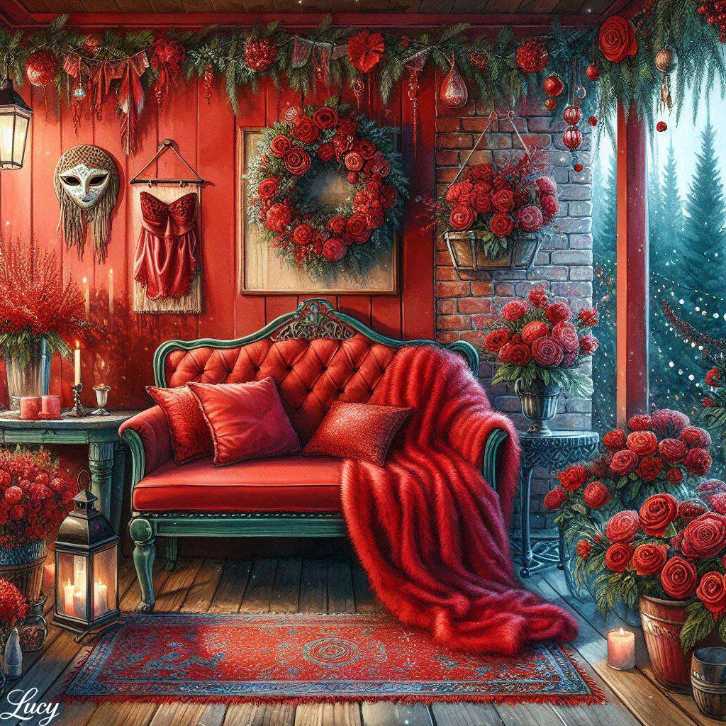 豊かな赤に染まるポーチ ジグソーパズルオンライン