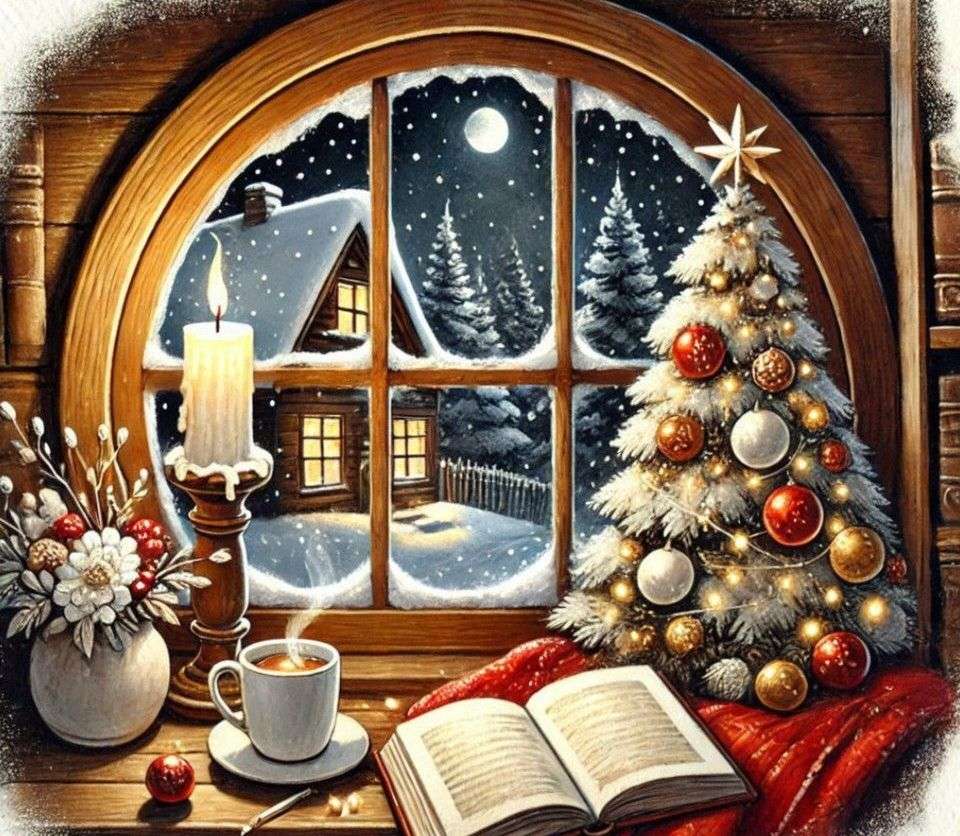 クリスマスの魔法と外の雪 オンラインパズル