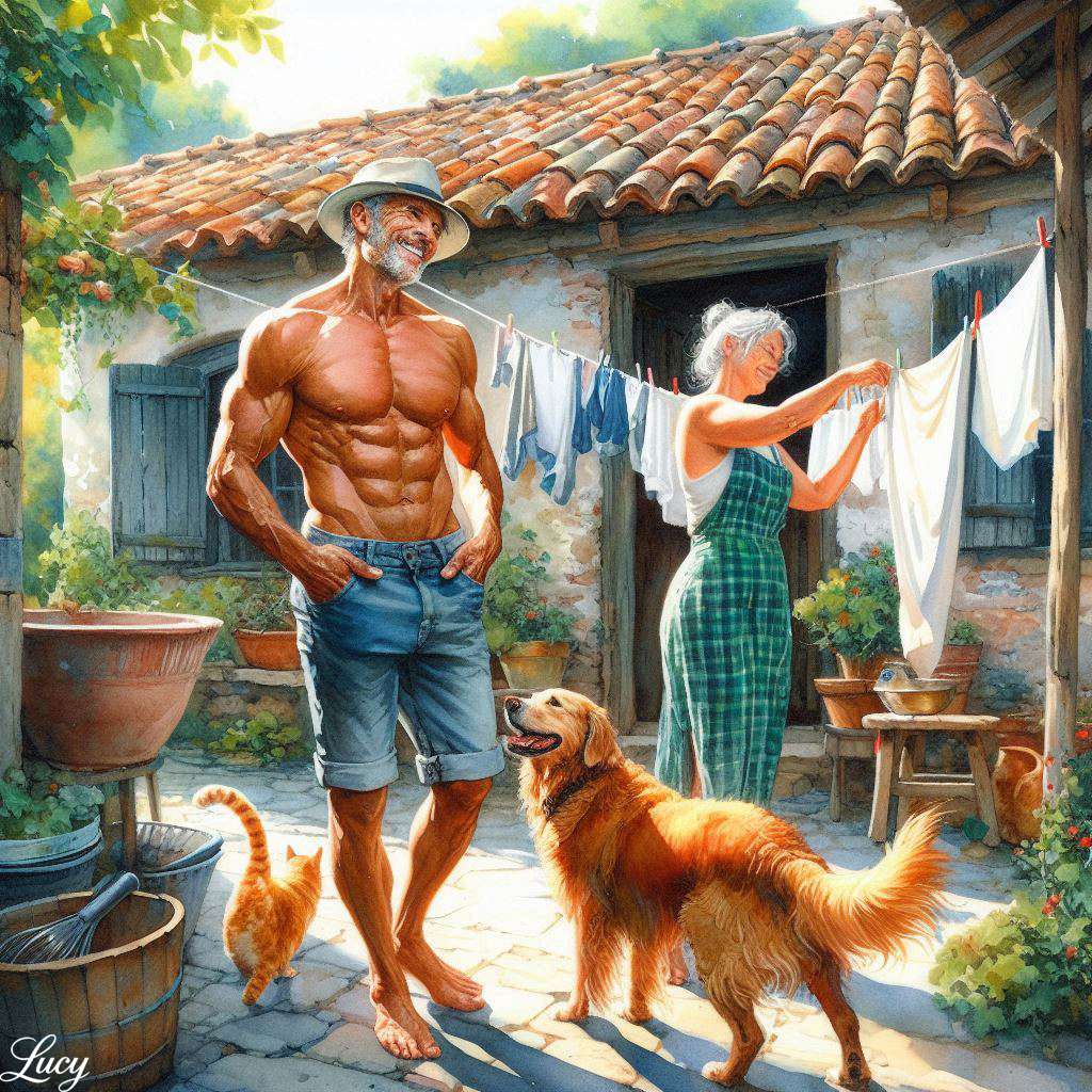 家事を楽しむ老夫婦 ジグソーパズルオンライン