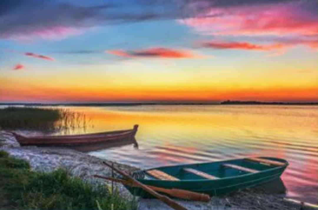 湖に沈む夕日 オンラインパズル