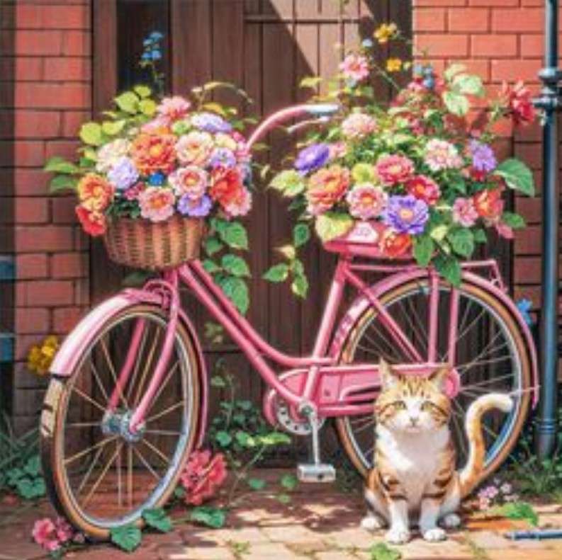 花と猫と自転車 ジグソーパズルオンライン