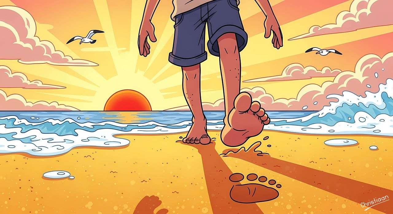 ビーチ、夕日、砂。 ジグソーパズルオンライン