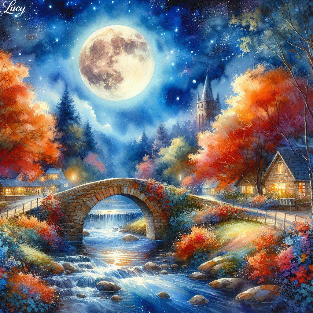 真夜中の青空と満月 オンラインパズル