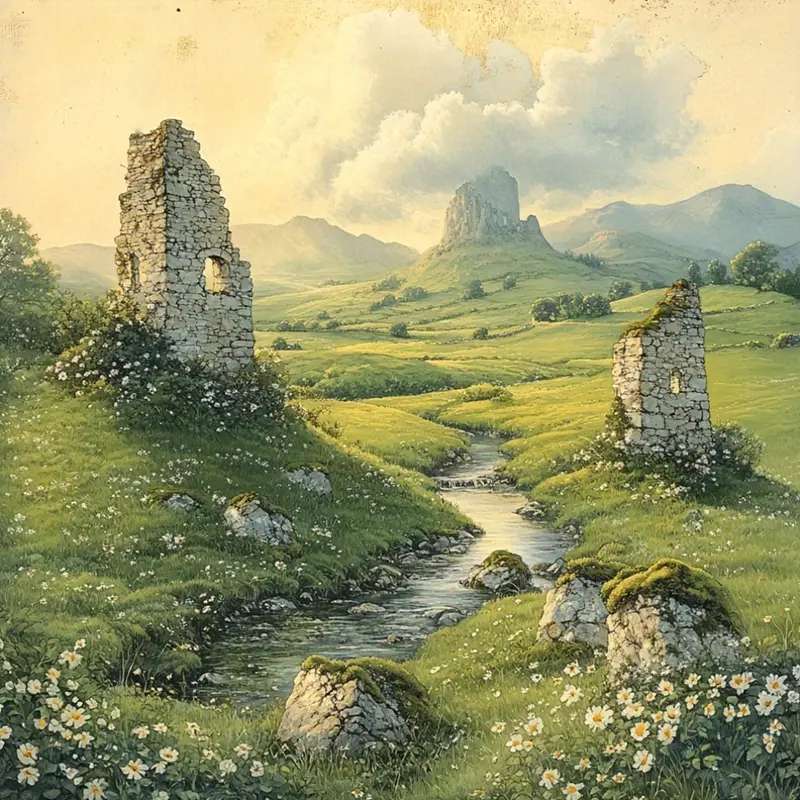 野原の中に忘れ去られた遺跡 ジグソーパズルオンライン