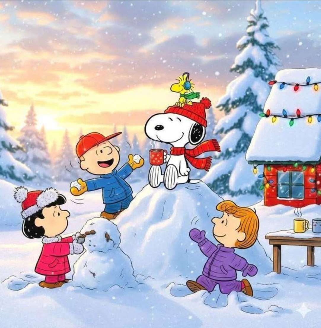 スヌーピーは雪の山のてっぺんに座っています。 ジグソーパズルオンライン