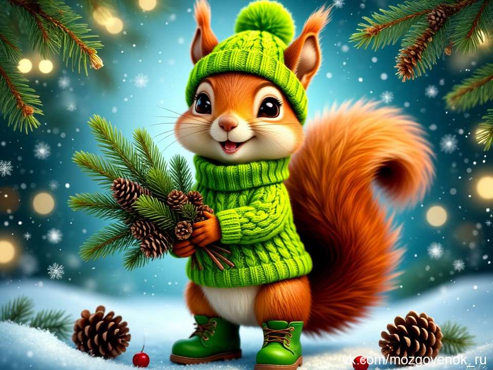 Бельчонок。 Новый год ジグソーパズルオンライン