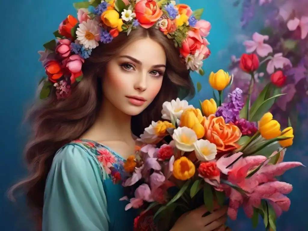 花を持つ少女 オンラインパズル