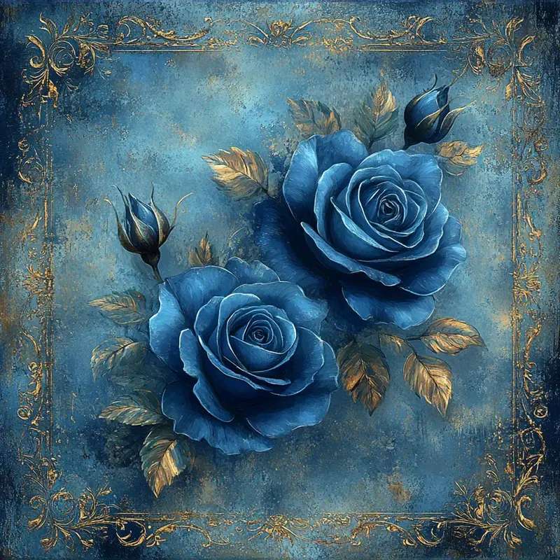 バラの青い装飾 オンラインパズル