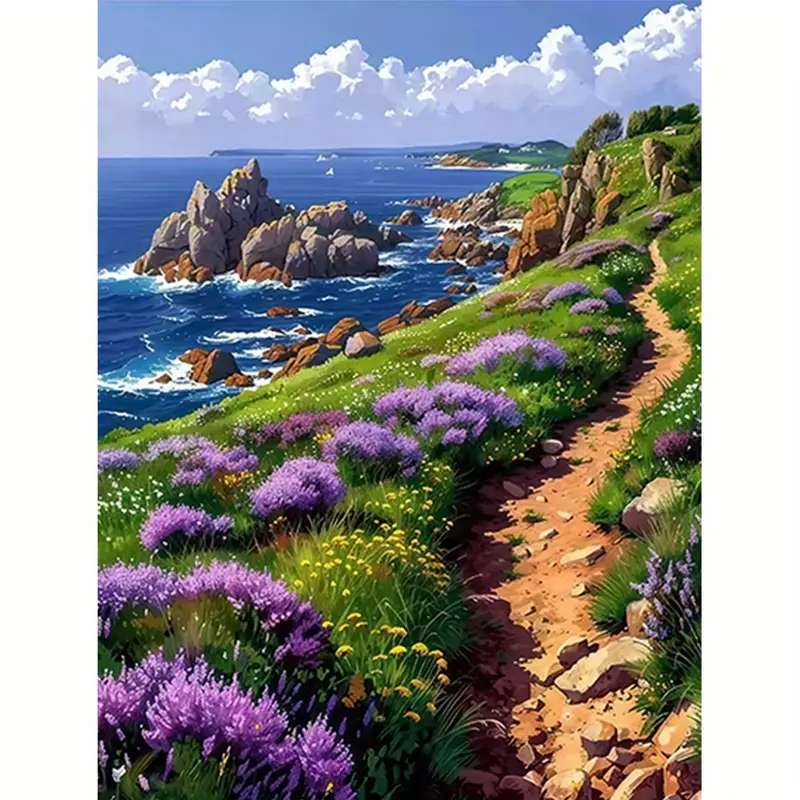 よく踏まれた道に沿って海岸沿いを散歩する オンラインパズル