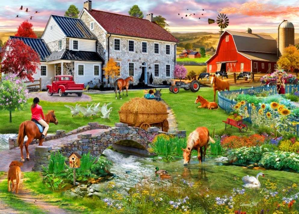 CHengQiSM Puzzle 100 Pezzi Per Bambini E Adulti – Paesaggio Di Campagna Con Cottage – Dimensioni 45x35 Cm – Con Poster