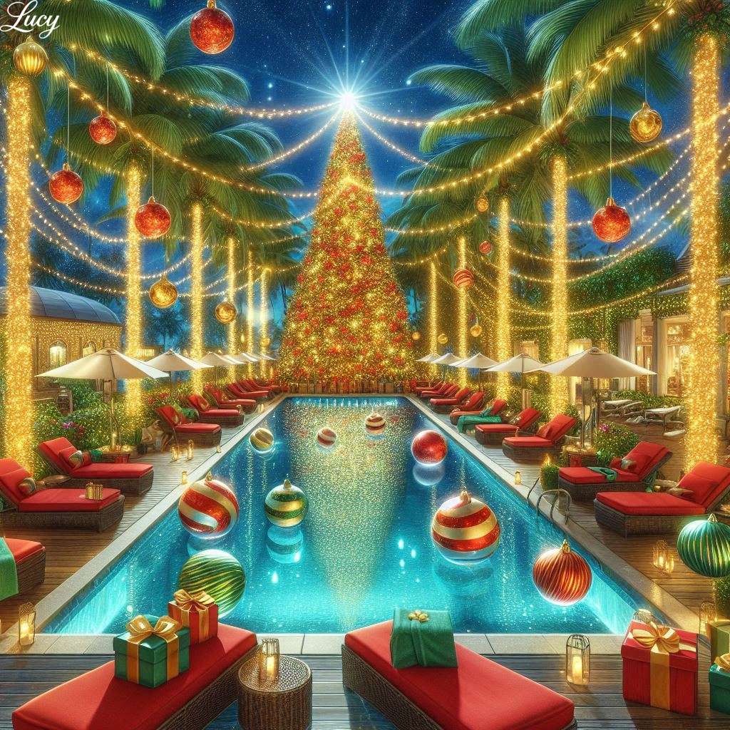 Piscina tropical ricamente decorada para o Natal quebra-cabeças online