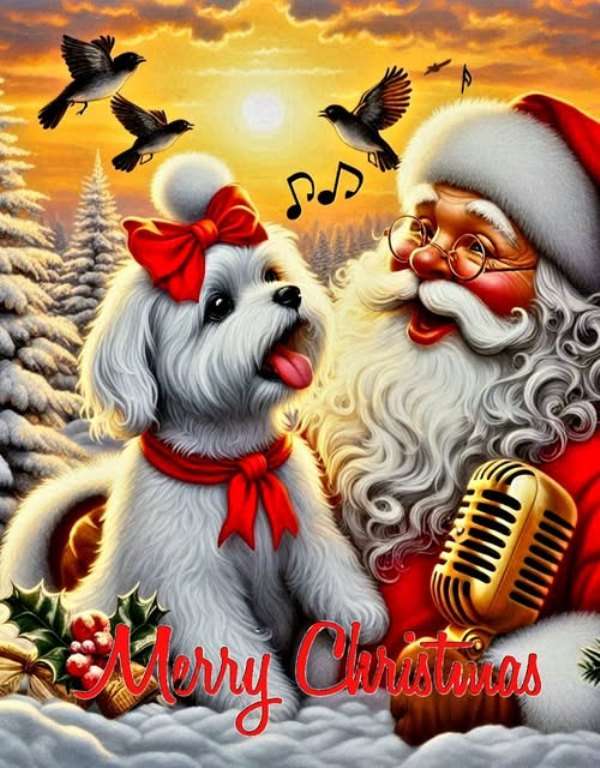 Puzzle Natale 1000 Pezzi Per Adulti | Cane E Babbo Natale | Dimensioni 70x50 Cm Con Poster Bonus
