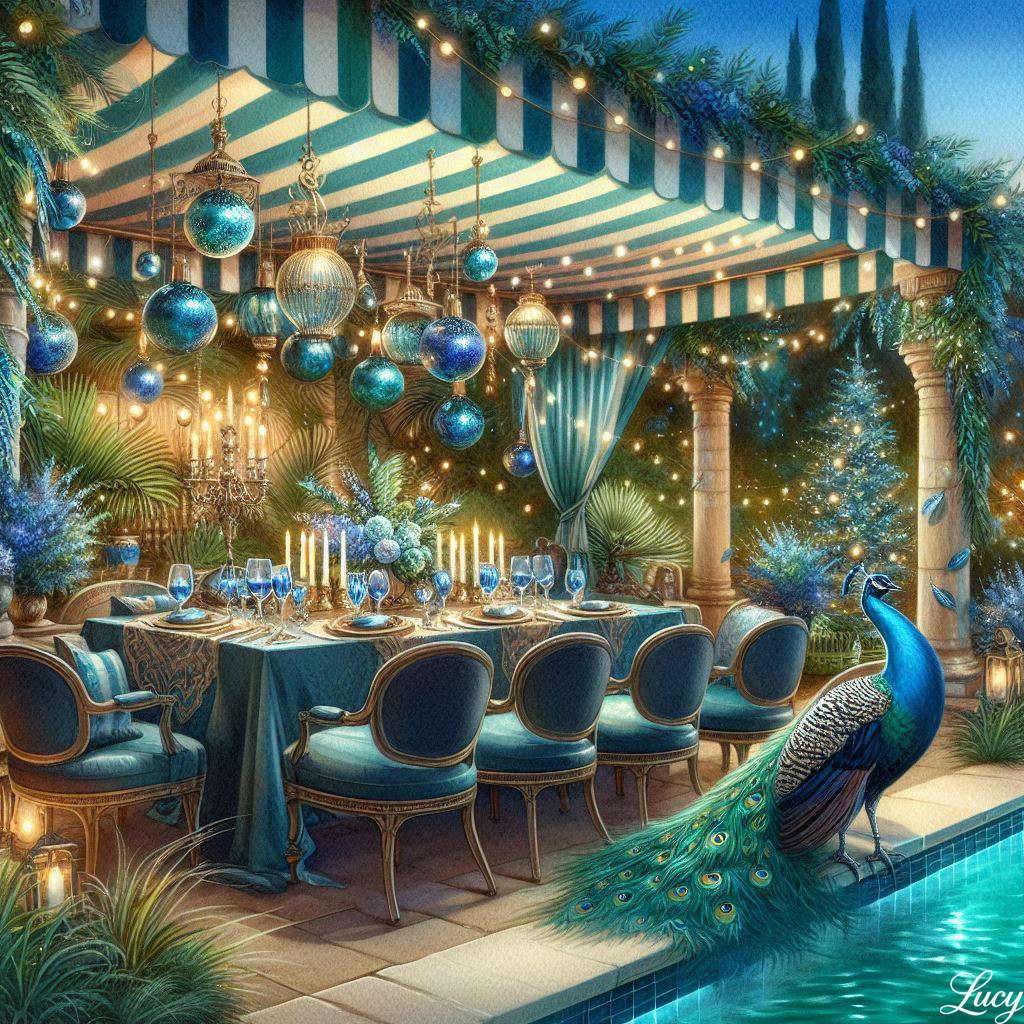 Luxe buiten dineren met pauwthema online puzzel