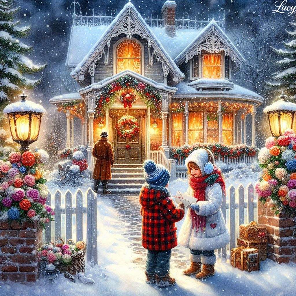 Een met sneeuw bedekt Victoriaans huis legpuzzel online