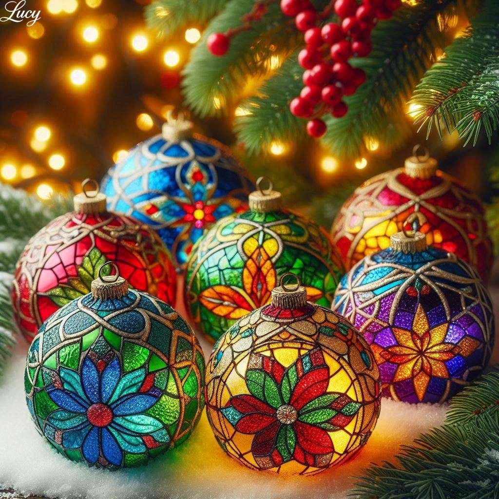 Décorations de Noël en vitraux vibrants puzzle en ligne