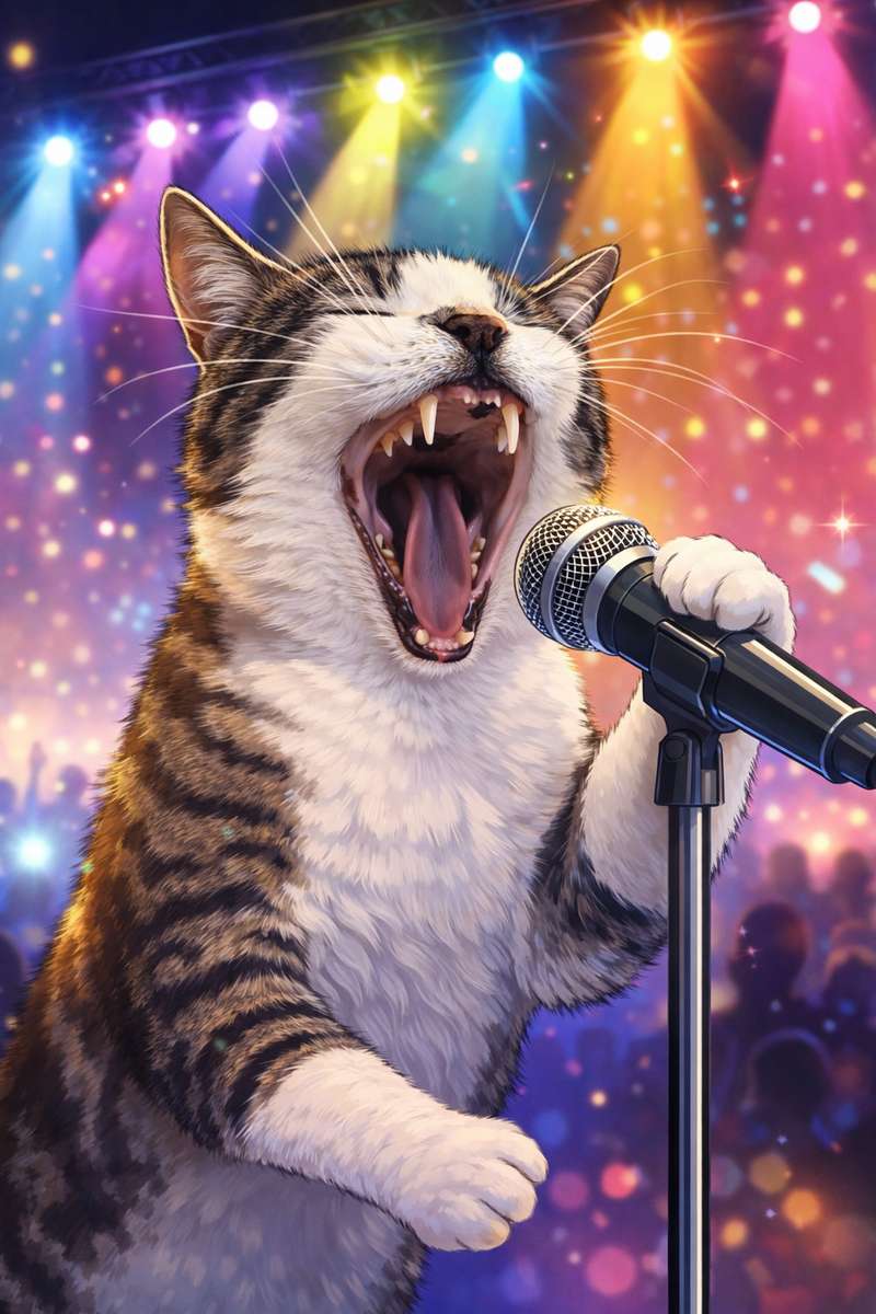 Een kat die zingt op het podium legpuzzel online