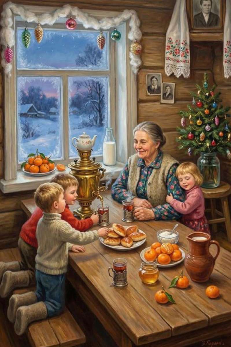 Tafel met oma en kleinkinderen online puzzel