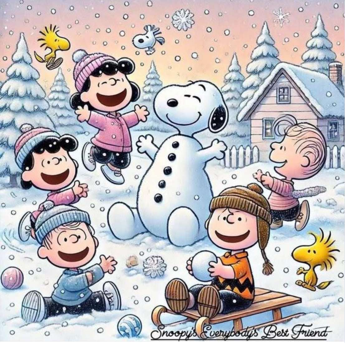 Бандата на Фъстъците обича да играе в снега. онлайн пъзел