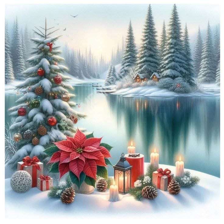 Rybník ležící na Vánoce skládačky online