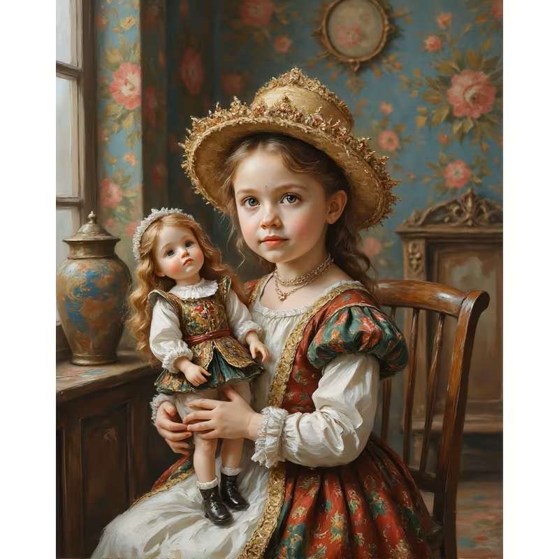 portret van een meisje met een pop online puzzel