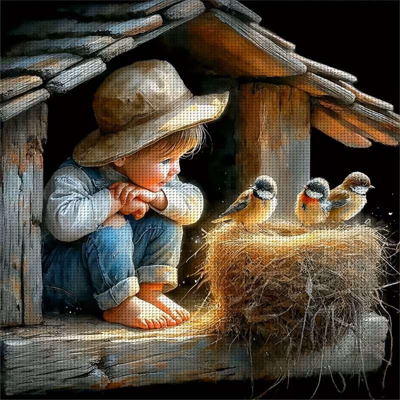 jongen en vogels in het nest online puzzel