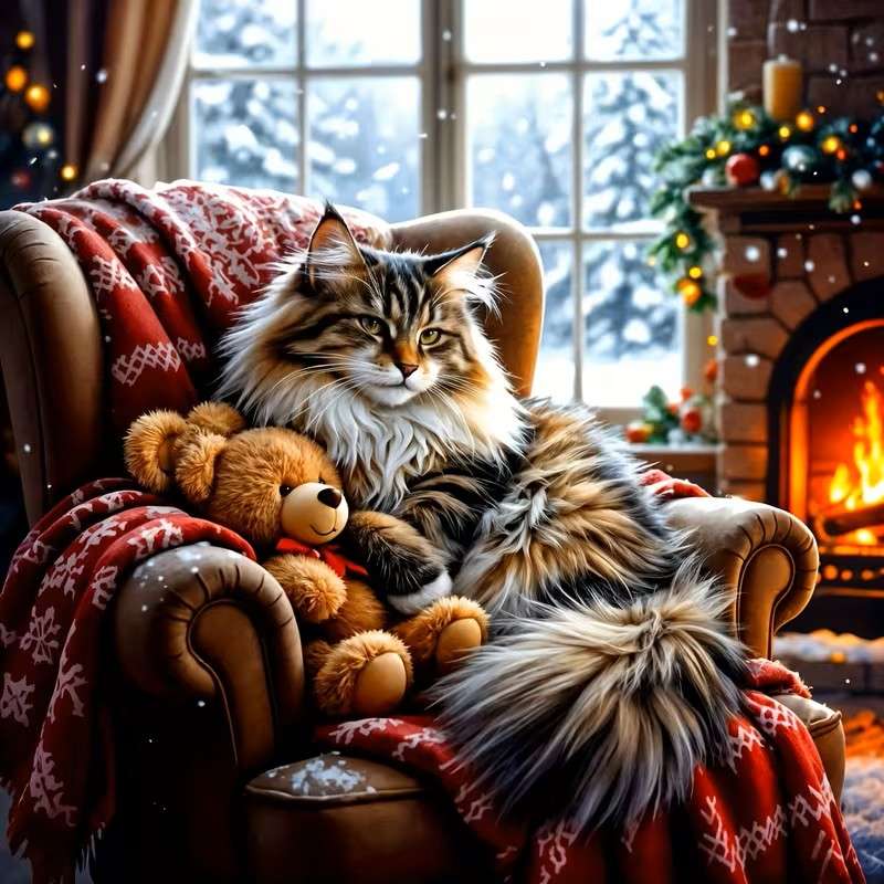 chat détente au coin du feu puzzle en ligne