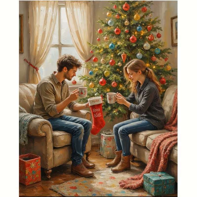 ouverture des cadeaux près du sapin de Noël puzzle en ligne