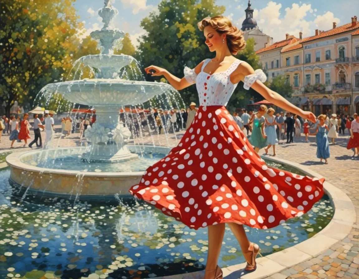 Dansen in de fontein (door 𝕄_𝔸𝕀) online puzzel