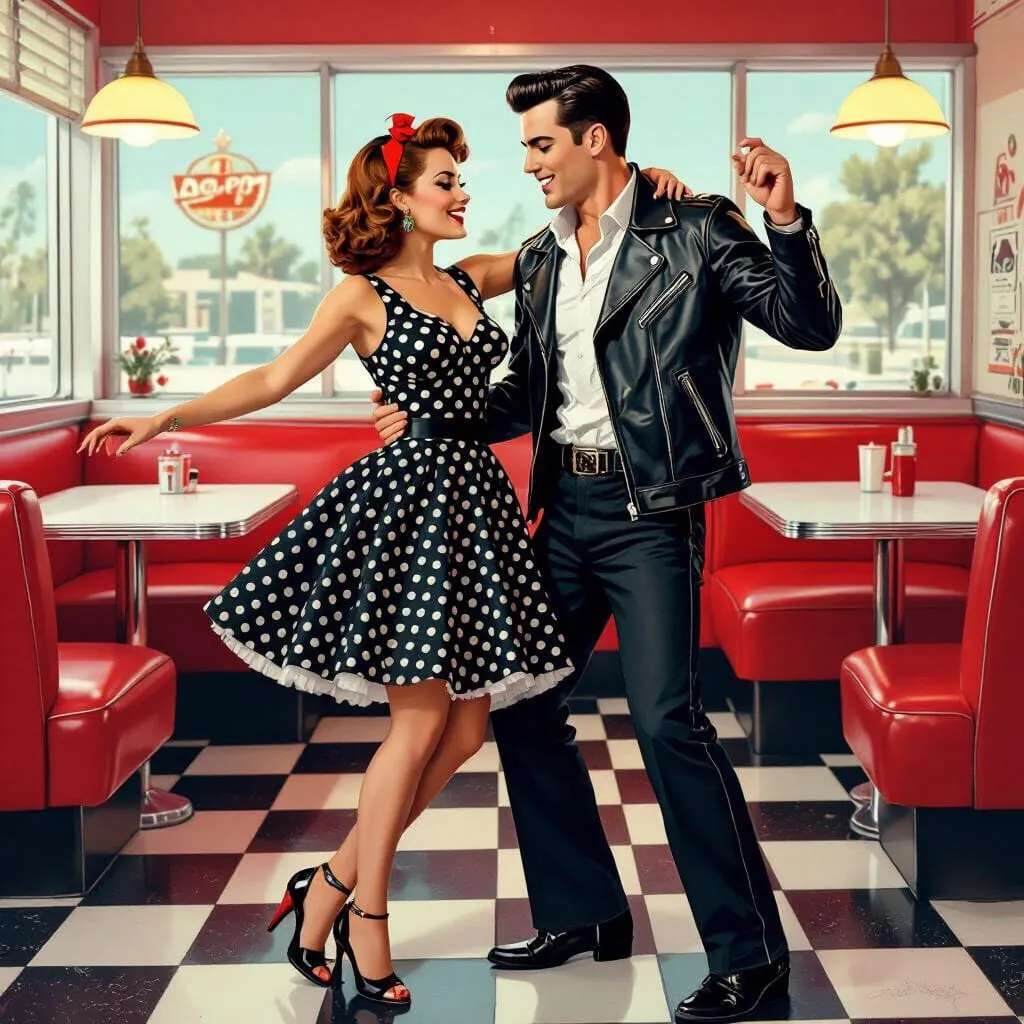 Rockabilly tánc retro stílusban (szerző: 𝕄_𝔸𝕀) online puzzle