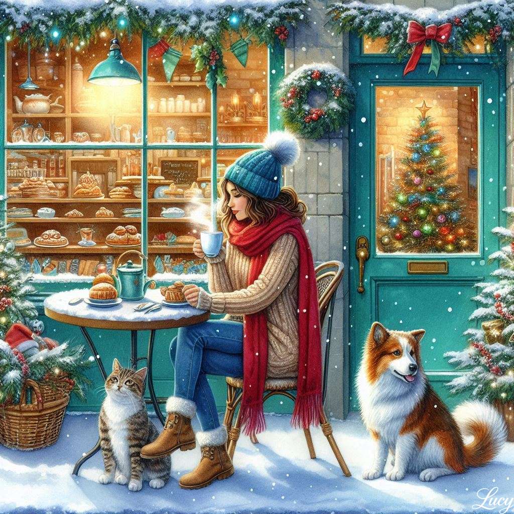 Uma cena aconchegante de café de inverno puzzle online