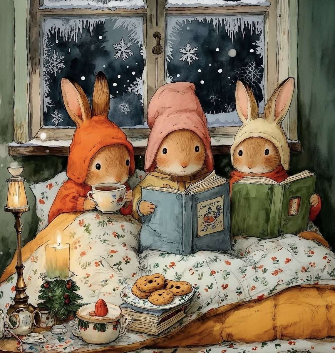 coelhos lendo puzzle online