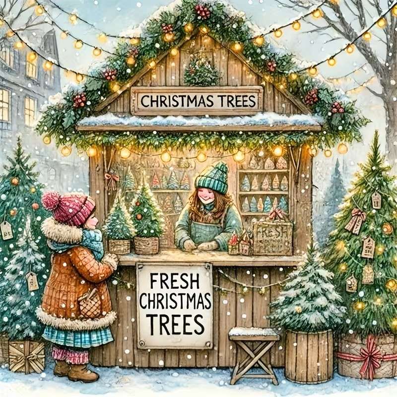 stå med julgranar för semestern pussel på nätet