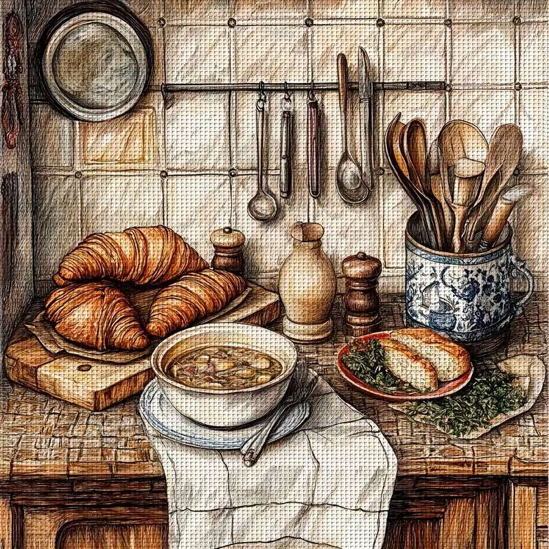 νόστιμο πρωινό με κρουασάν παζλ online