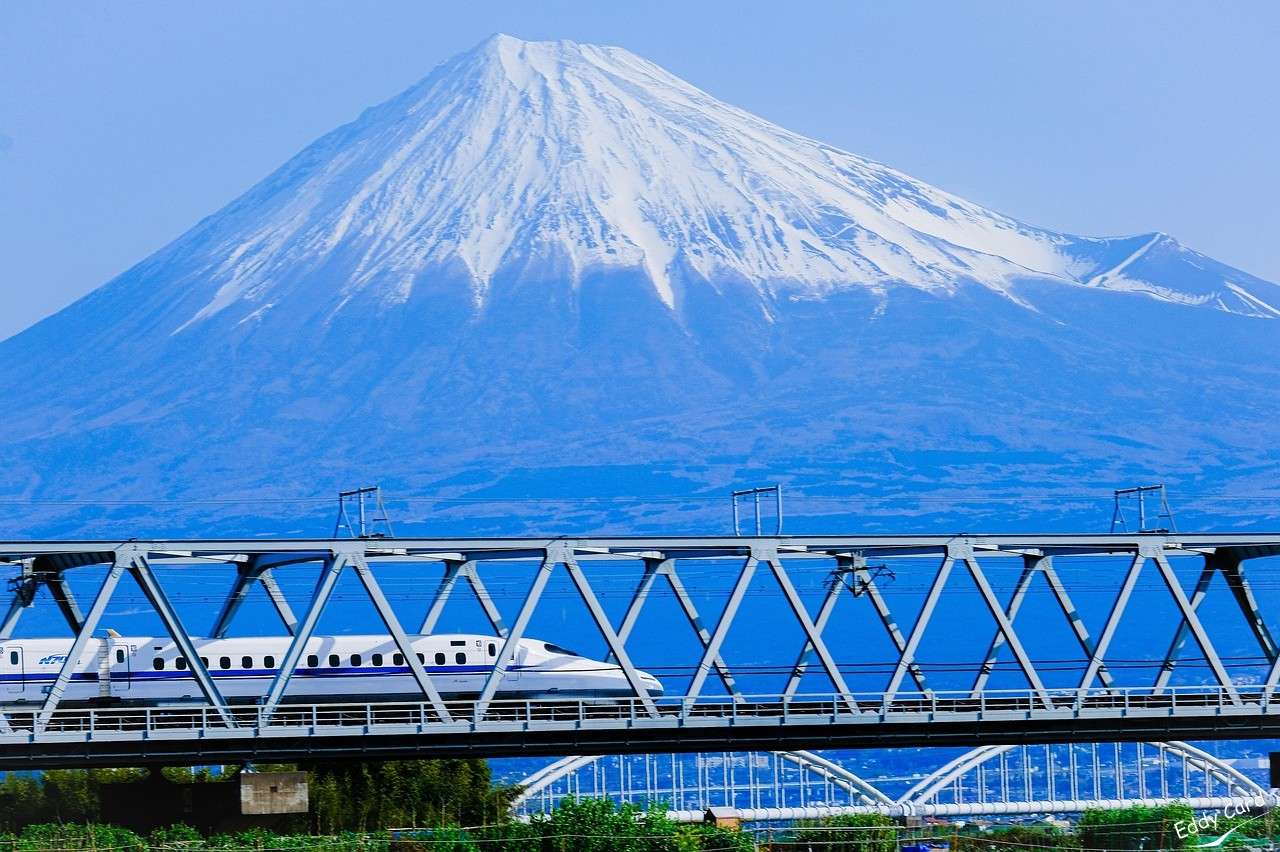 Mount Fuji, Bullet train, Mountain. online puzzle