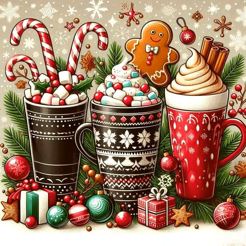 kleurrijke mokken met warme chocolademelk legpuzzel online