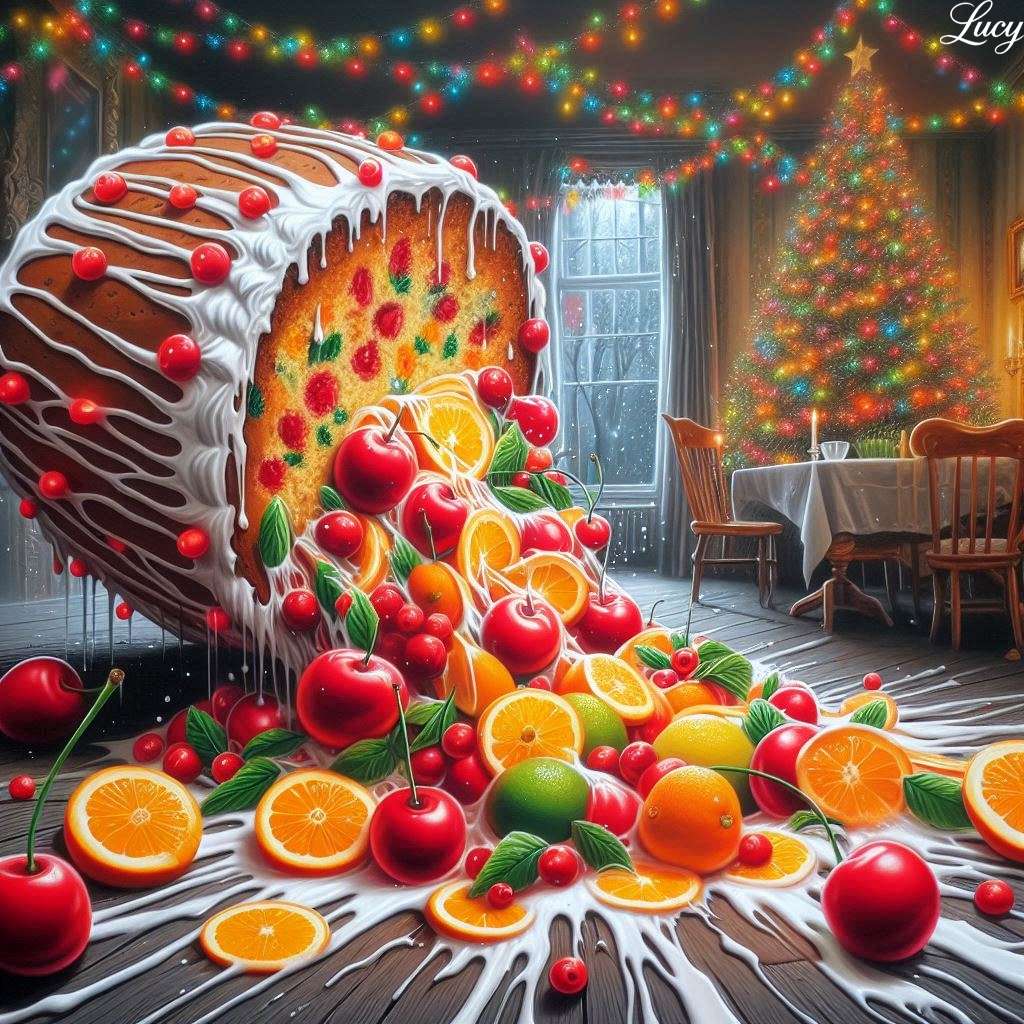 Överdekorerad fruktkaka kollapsar Pussel online