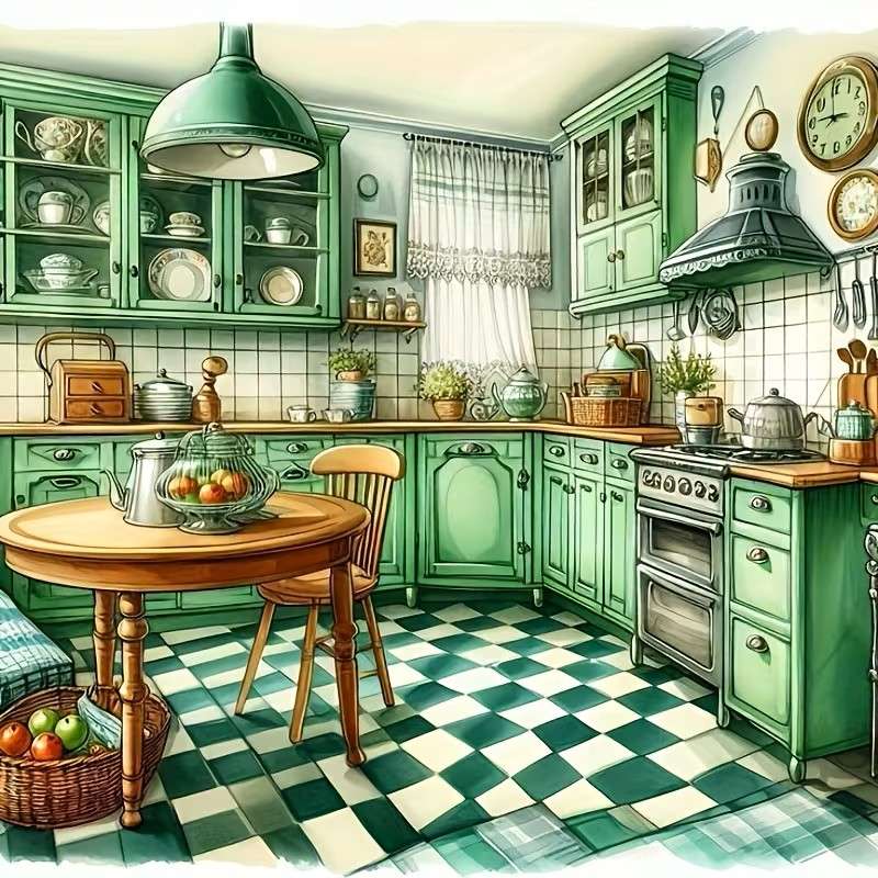 kuchyně v zelené barvě skládačky online