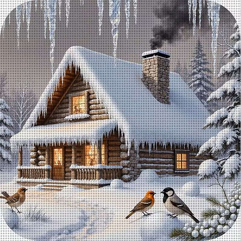 chata v lese v zimní kráse skládačky online