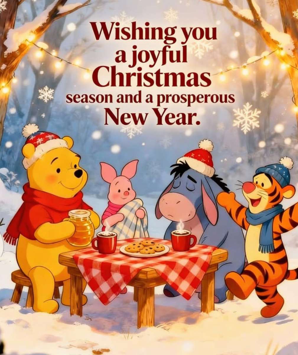 Пух и приятели имат горещ шоколад и бисквити. онлайн пъзел