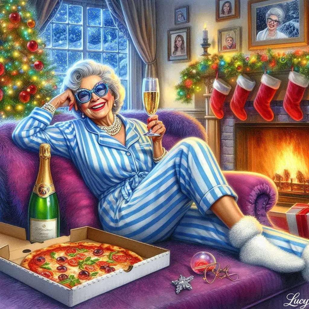 Salón de mujer vistiendo pijama azul a rayas rompecabezas en línea