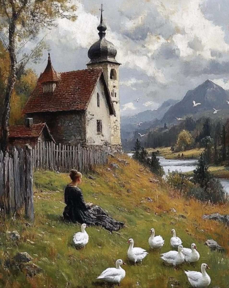 Scen för åtta gäss. pussel på nätet